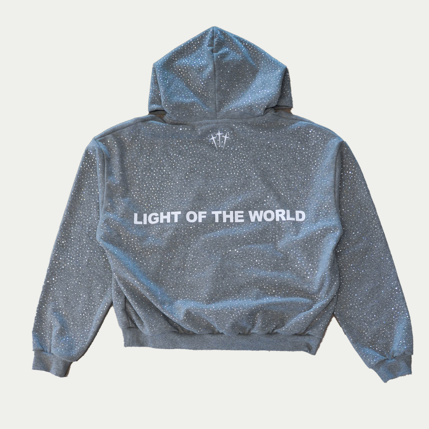 JESUS IS THE LIGHT Rhinestone Hoodie Grey Oversized